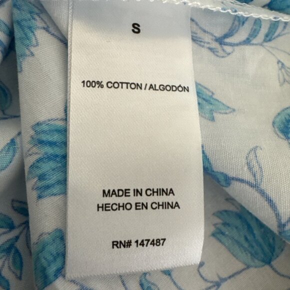 Draper James Women's S V-Neck Puff Sleeve Blouse Top Blue Floral NWT 9264 - Picture 12 of 15